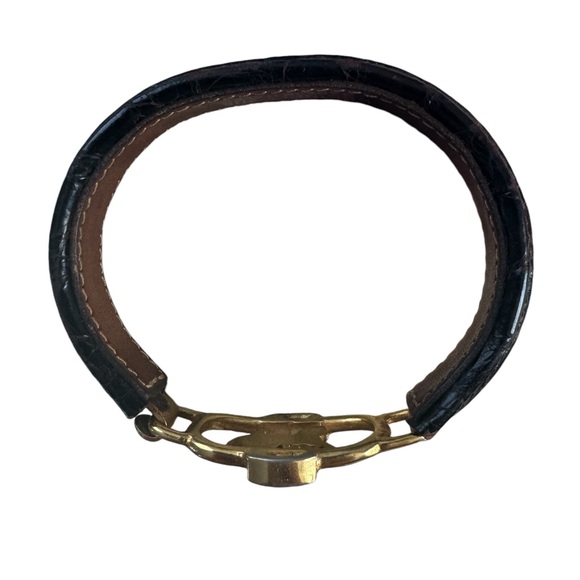 Celine Horse Carriage Leather Wrap Bracelet Bangle brown with Gold Tone Vintage - Picture 5 of 5